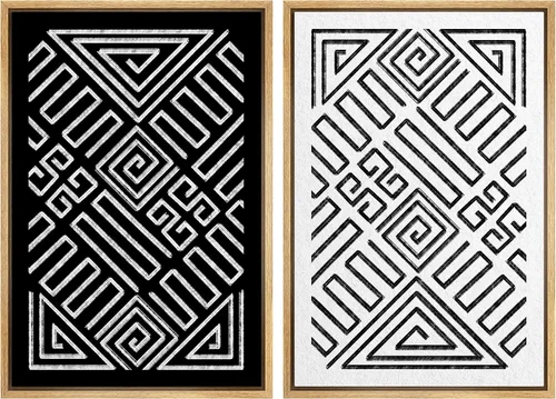 Vista 123 de SIGNFORD Lienzo enmarcado para pared, juego de arte geométrico retro de mediados de siglo, plantas forestales, ilustraciones con formas abstractas