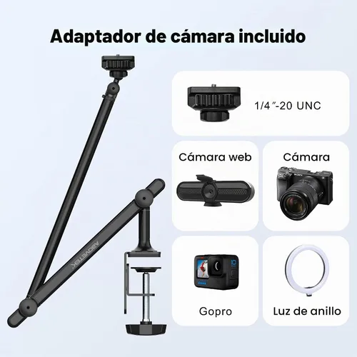 Vista 9 de AboveTEK Soporte para tablet para escritorio y cama, brazo de aluminio para iPad con abrazadera giratoria de 360°, soporte ajustable para teléfono