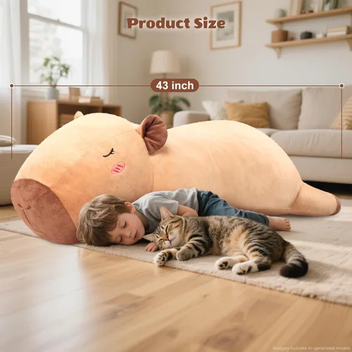 Vista 2 de SuzziPals Peluche de Capibara Gigante de 43 pulgadas, Animal de Peluche Gigante Realista para Alivio del Estrés y Compañía, Almohada de Grandes