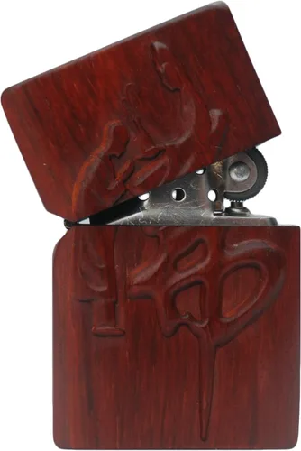 Vista 4 de Caja de carcasa de madera natural Huanghuali tallada en palisandro para módulo Zippo (oración budista)
