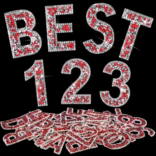 Vista 16 de WILLBOND - 37 piezas de calcomanías de letras con strass grandes, alfabeto de purpurina, número de cristal, calcomanías brillantes autoadhesivas