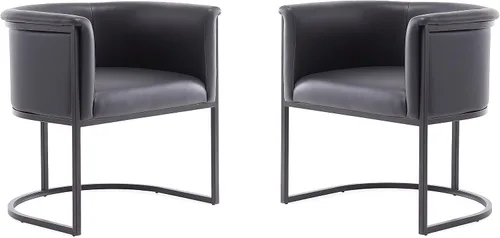 Vista 13 de Manhattan Comfort Bali - Silla de comedor de piel sintética, diseño Art Deco moderno con silueta escultórica, marco de metal, cojines acolchados