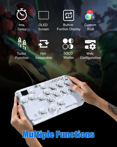 Vista 3 de JZW-Shop Arcade Stick G16, All-Button Arcade Controller for SwitchPCPS4PS3 Steam Deck, Arcade Fight Stick Game Keyboard with Turbo & Custom RGB