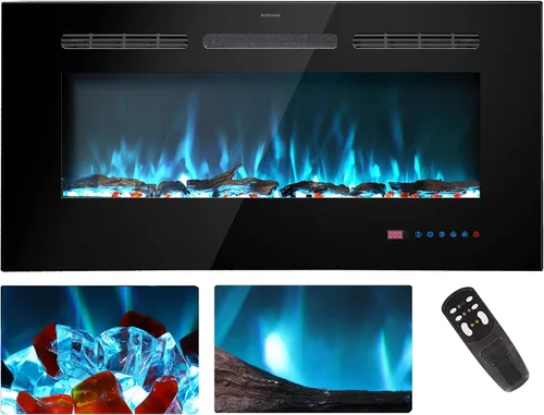 Vista 13 de Insertos de chimenea eléctrica de 30 pulgadas, calentador de chimenea empotrado y montado en la pared, chimenea lineal con termostato, control