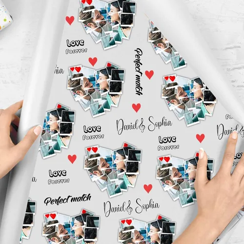 Vista 4 de Artsadd Papel de regalo personalizado con texto con imagen para aniversario, día de San Valentín, papel de regalo con foto personalizada con corazón