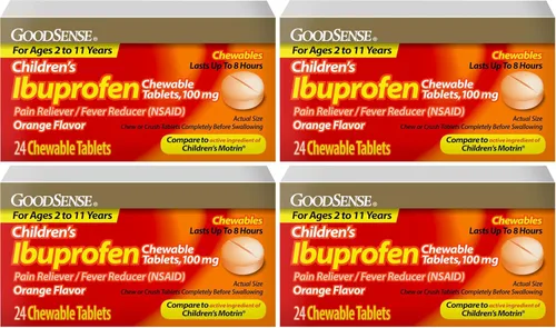 Vista 10 de GoodSense Tabletas masticables de ibuprofeno para niños, 100 mg, 24 unidades, analgésico y reductor de fiebre (AINE), reduce temporalmente la fiebre