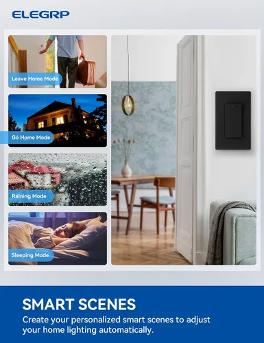 Vista 5 de ELEGRP - Interruptor de luz inteligente, interruptor de luz Wi-Fi de 2.4 GHz compatible con Alexa y Google Assistant, requiere cable neutro, control