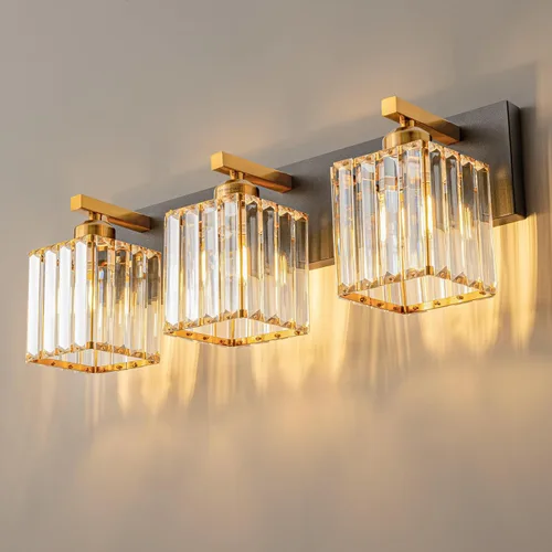Vista 39 de Moderna lámpara de cristal para pared/tocador de baño, de 5 luces, color cromo Cromo torcido