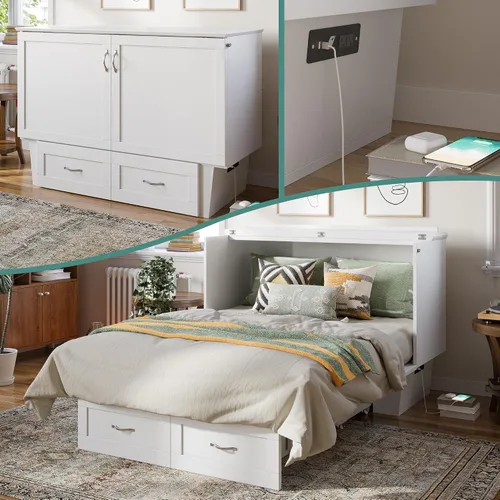 Vista 21 de AFI, Monroe - Cofre de cama matrimonial Murphy con colchón y cajón de 6 pulgadas, color espresso