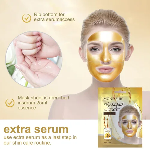 Vista 6 de MOND'SUB Mascarilla reafirmante facial de oro de 24 quilates (6 piezas) – Mascarilla facial antienvejecimiento, iluminadora, hidratante, hidratante