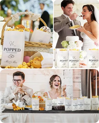 Vista 5 de 48 bolsas de palomitas de maíz con texto en inglés «He Popped the Question», para compromiso, despedida de soltera, regalos de boda, resistentes a