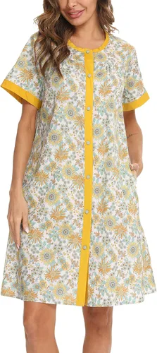 Vista 4 de YOZLY Vestido de casa para mujer, de manga corta, bata con botones, tallas S-XXL