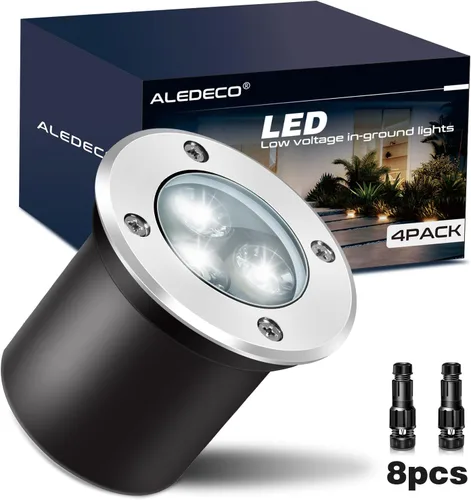 Vista 9 de Paquete de 4 luces LED de bajo voltaje de 3 W y 12 V, luz LED de paisaje impermeable IP67 luces de camino para exteriores, focos de árboles