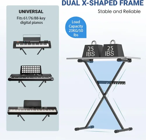 Vista 4 de GLEAM Soporte para teclado - Soporte para piano digital, estilo X individual, negro (capacidad: 100 lb)
