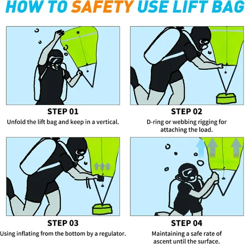 Vista 3 de Scuba Lift Bag, 70lb Diving Lifting Bag with Over Pressure Valve High Visibility Salvage Bag with Open Bottom, Reflective Strip, Nylon Webbing and