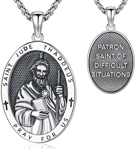 Vista 17 de Aniu 925 Sterling Silver Saint Medal Necklace Religious Amulet Jewelry Gift Concha de abulón - Redondo - Collar de San Cristóbal - H