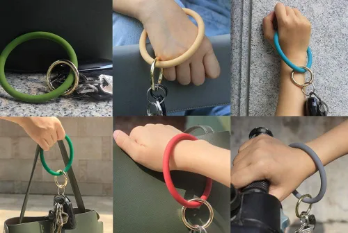 Vista 6 de YAKA Llavero de muñeca de silicona Pulsera de círculo Brazalete de goma redondo Llavero titular