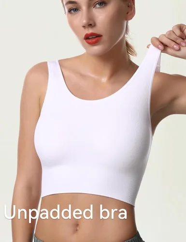 Vista 3 de SPRIMEMONG - Brasier deportivo de soporte ligero para mujer, sin costuras, línea larga, cómodo, bralette deportivo de yoga, tops de corte corto