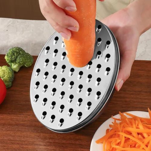 Vista 3 de Rallador de queso de acero inoxidable con recipiente de almacenamiento hermético, rallador de caja para cocina, triturador para parmesano, queso