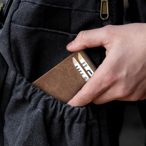 Vista 6 de Cartera inteligente para hombre, delgada, minimalista, con tarjetero, Cuero Marrón, Minimalista