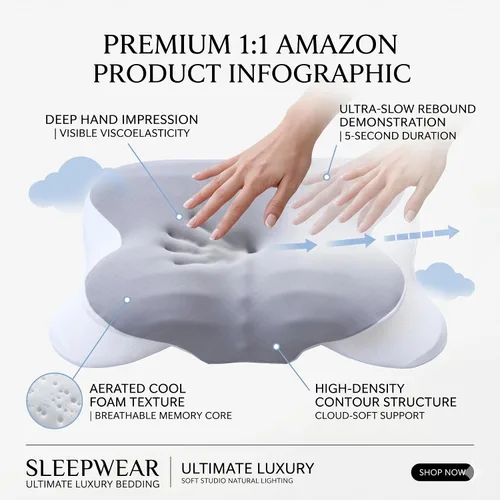 Vista 4 de Almohada cervical de espuma viscoelástica refrescante para aliviar el dolor de cuello, almohada ergonómica de cama de contorno con funda