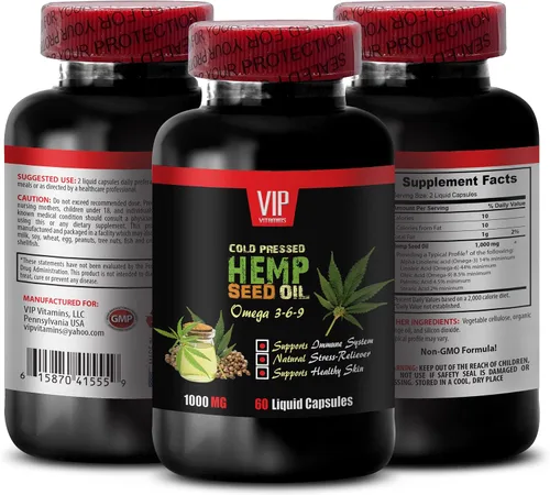 Vista 2 de Cápsulas de aceite de semilla de cáñamo, aceite de semilla de cáñamo orgánico de 1400 mg - Ácido graso completo, semilla de cáñamo para el cabello