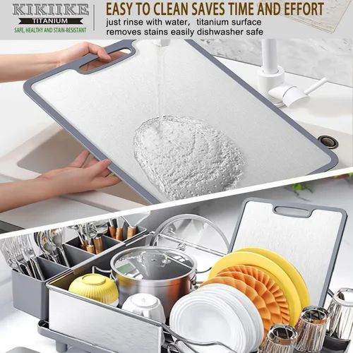 Vista 4 de Tabla de Cortar de Titanio de Doble Cara con Borde de Silicona Antideslizante Tablas de Cortar de Titanio Puro para Cocina - Tabla de Cortar