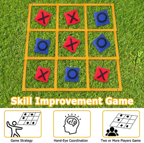 Vista 3 de Juego de Tic Tac Toe – 4 pies x 4 pies para patio al aire libre gigante Tic Tac Toe para patio trasero, campamento, césped, portátil, sin montaje