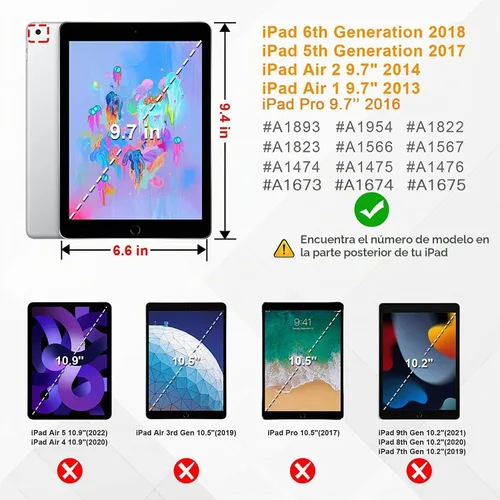 Vista 2 de ZoneFoker Funda para iPad de 6ª/5ª generación (9.7 pulgadas, modelo 2018/2017), iPad Air 2 / 1ª, iPad Pro 9.7, funda protectora resistente a prueba
