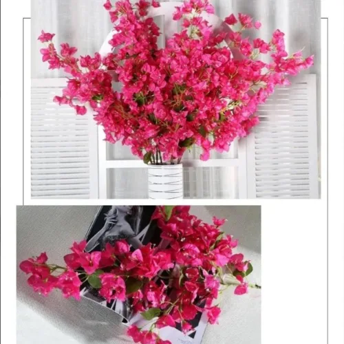 Vista 3 de Flores de rosas artificiales, 47.2 pulgadas, flores artificiales de seda de buganvilla, ramas de árbol, guirnaldas de flores de seda de buganvilla