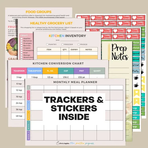 Vista 4 de Life & Apples Planificador de Comidas con Lista de Compras – Menú Semanal Sin Fecha y Cuaderno de Preparación de Comidas, Planificador de Cocina
