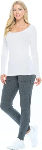 Vista 3 de Natural Uniforms Camiseta de manga larga extra ancha con cuello redondo para mujer