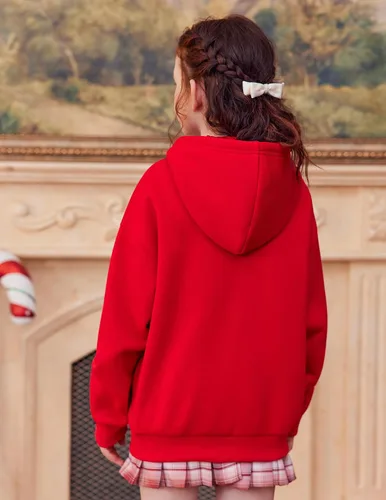 Vista 4 de Arshiner Sudaderas con Capucha de Gran Tamaño para Niñas Sudaderas Pullover de Forro Polar Conjuntos Casuales de Moda para Niños Ropa de Otoño Rojo