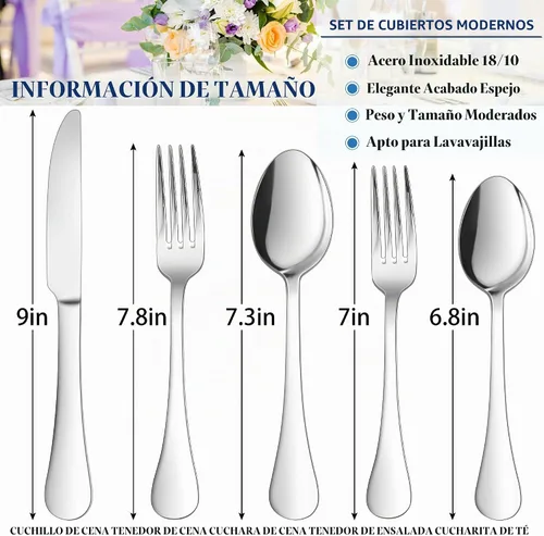 Vista 3 de Herogo Juego de cubiertos de acero inoxidable 18/10, 30 piezas para 6, modernos utensilios de cocina para el hogar, restaurante, boda, pulido