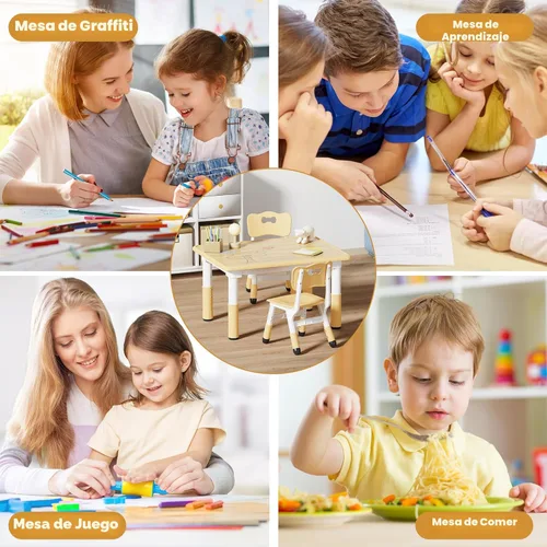 Vista 6 de Brelley - Juego de mesa y 2 sillas para niños, escritorio infantil ajustable en altura de 31.5" L x 23.6" W y juego de sillas, escritorio con diseño