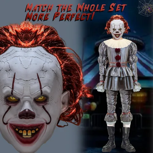 Vista 6 de Disfraz de payaso para adultos, disfraz de payaso para Halloween, disfraz de payaso aterrador para adolescentes, juego de rol para hombres y mujeres