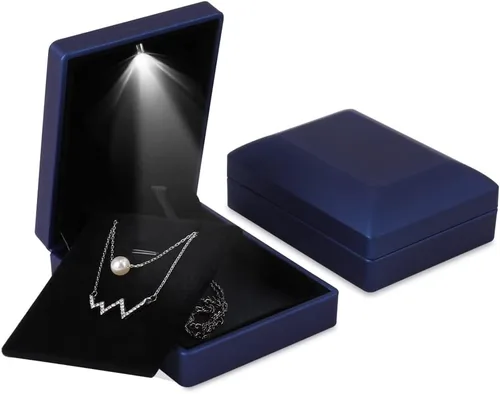 Vista 3 de iSuperb 2 cajas con colgante LED para collar iluminado exhibición de joyas para propuestas compromiso boda regalo azul profundo