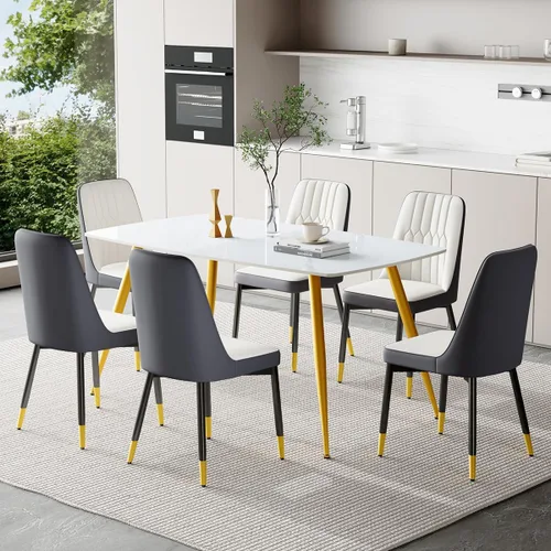 Vista 17 de Juego de 4 mesas de comedor negras para mesa de comedor de 4,50 pulgadas para 4, sillas de cocina de piedra sinterizada, fácil de montar, adecuado