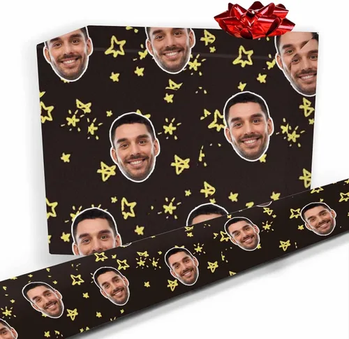 Vista 17 de Papel de regalo personalizado, divertido papel de regalo para cara, foto, nombre, Día del Padre, rollo de regalo para papá, hombres, mujeres, niños