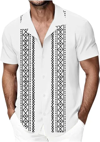 Vista 8 de Zeiyignr Camisa de guayabera cubana para hombre, camisas de manga corta con botones, camisas hawaianas de viaje, vacaciones, camisas casuales