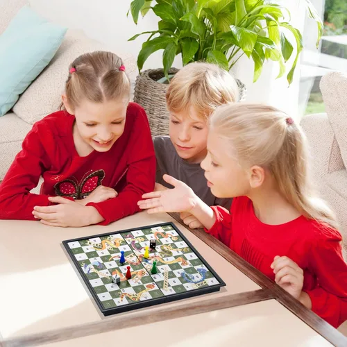 Vista 7 de Juegos de Mesa Magnéticos de Serpientes y Escaleras con Tablero Plegable Juegos de Viaje para Niños y Adultos