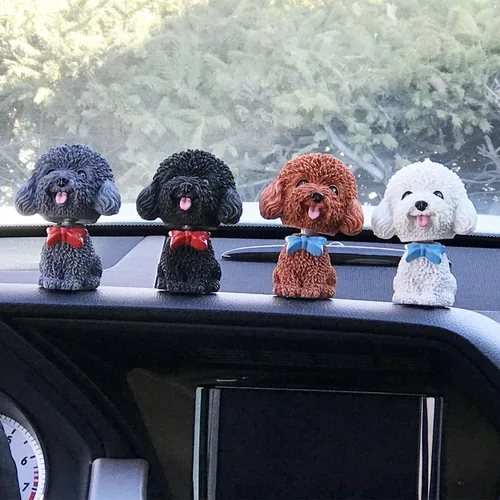 Vista 5 de IBWell Mini perro con cabeza de resina, para decoración de tablero de tablero de tablero de auto