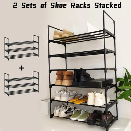 Vista 7 de Organizador de zapatos, estante de almacenamiento de zapatos reversible de metal de 3 niveles que ahorra espacio, para entrada, armario, puerta