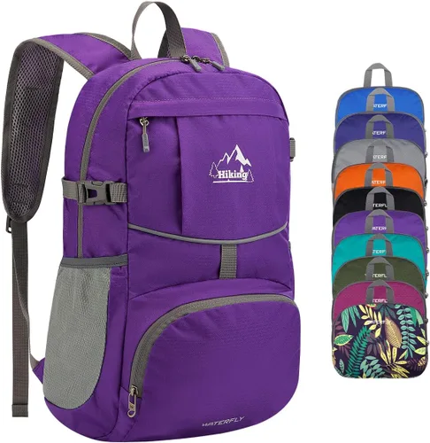 Vista 18 de WATERFLY Mochila de senderismo plegable: mochila de día de 25L ultra ligera para mujer y hombre - pequeña mochila plegable compacta para deportes al
