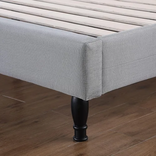 Vista 4 de Base de cama de plataforma tapizada completa con cabecera de 43.5 pulgadas de alto, cama de tela con botones, soporte de listones de madera con Gris