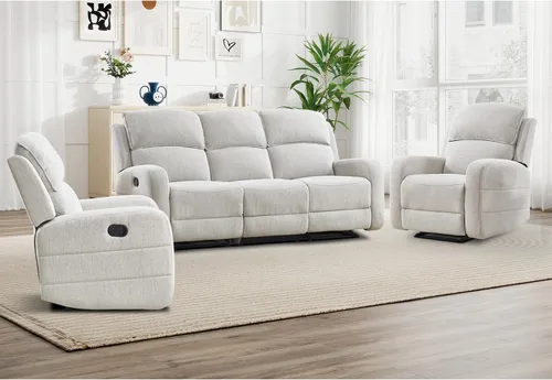 Vista 24 de EBELLO Juego de sofá reclinable manual para sala de estar, sofá reclinable de tela suave para sala de reuniones, respaldo y apoyabrazos acolchados