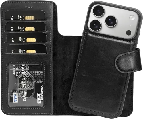 Vista 28 de HARDISTON Funda de piel auténtica hecha a mano compatible con iPhone 11 Pro de 5.8 pulgadas, funda magnética desmontable con tarjeteros - bordes