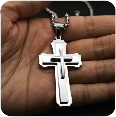 Vista 9 de Cross necklace for men Christian gifts for women,silver necklaces for teen girls chain mens religious essentials fear of god jewelry men's stainless