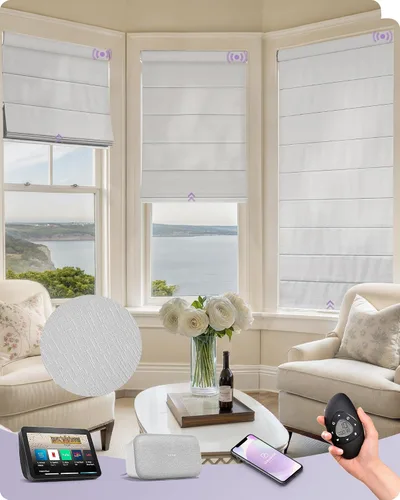 Vista 41 de Graywind Persianas romanas inteligentes compatibles con Alexa Google, persianas motorizadas recargables con control remoto de filtrado de luz