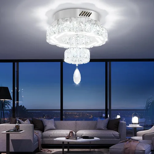 Vista 2 de Flashing God Candelabros de cristal modernos de 12 pulgadas, lámpara de techo de montaje empotrado, mini lámpara LED regulable para pasillo, lámpara